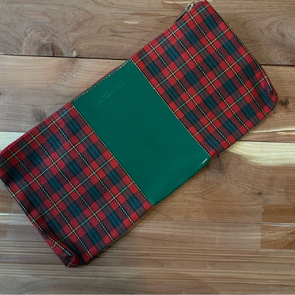 LOLO Red Green Tartan Plaid Zipper Case Clutch Bag Purse Cosmetic Pouch